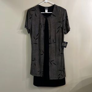 Teddi black dress with attached Taupe and black coat dress, Size 12 short sleeve